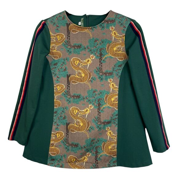 Pan con Chocolate Girls Tunic Top Size 14 Green Long Sleeve Dragon Print Spain - Picture 1 of 9